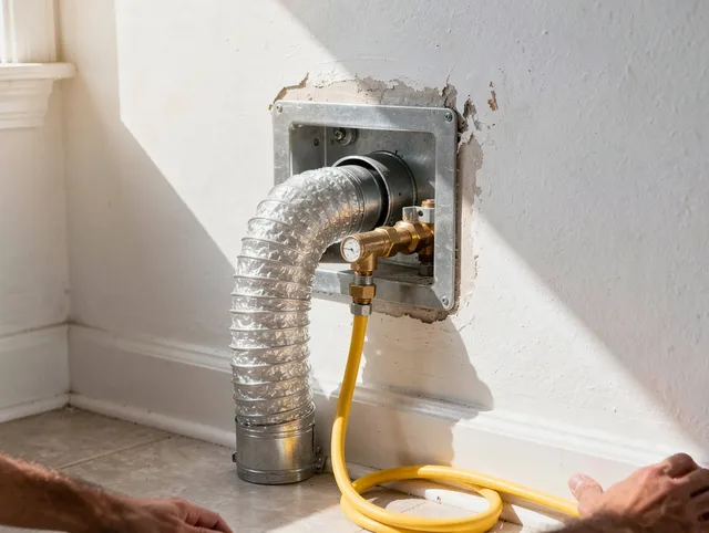 Garden City Dryer Vent Cleaning certified technician performing specialized gas dryer vent cleaning in Garden City